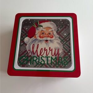 Jolly Red Christmas Tin with Santa Design